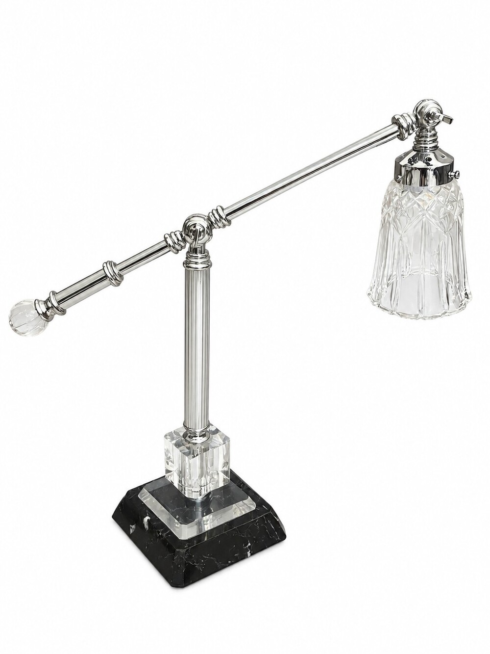MCM Mid Centiury Desk Table Lamps Adjustable Crystal Shade Marble Base